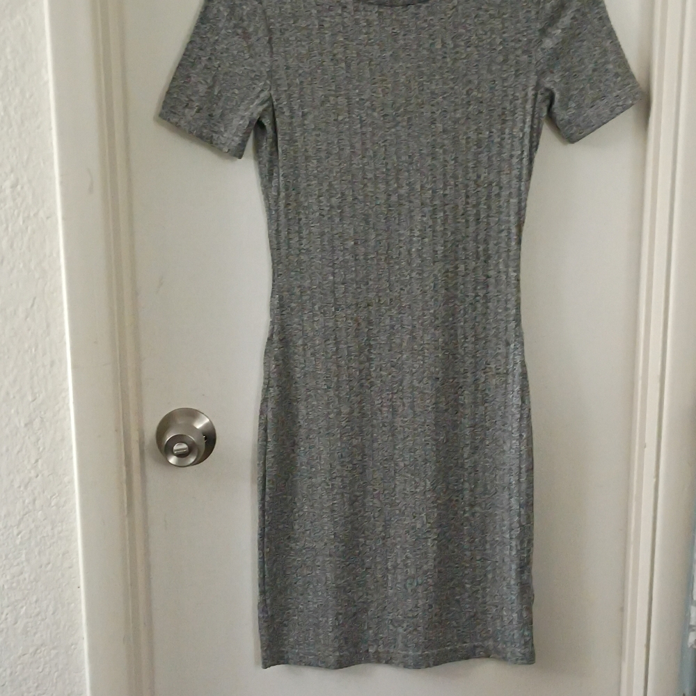 Divided Gray Ribbed Mini Dress - Picture 2 of 3